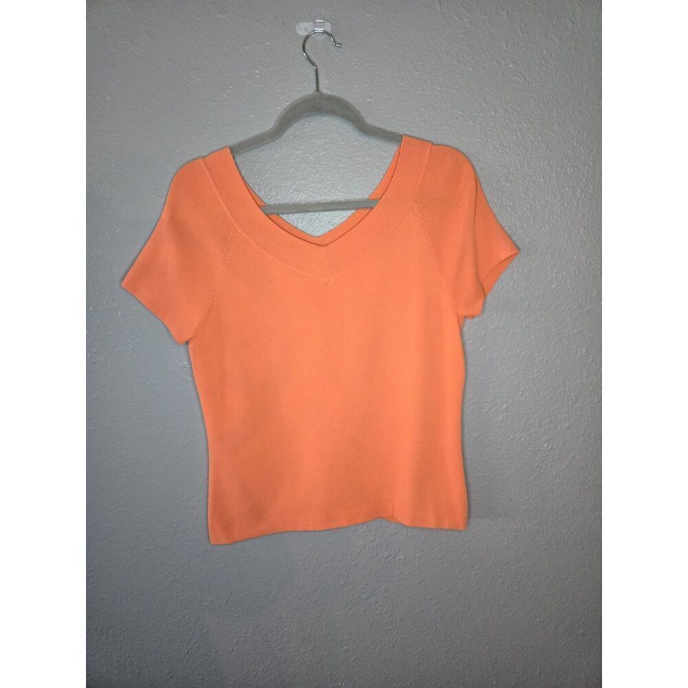 Talbots Women's Orange V-Neck Short Sleeve Knit Sweater Size Large